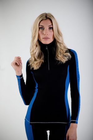 S'No Queen: Doublestriper zip polo: Black & Electric Blu :SQ EXCLUSIVE-0