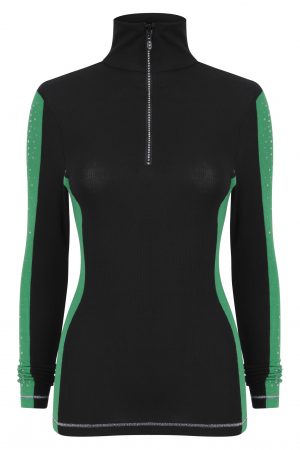 S'No Queen: Doublestriper green and black thermal base layer top